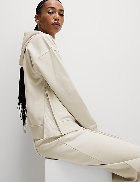 Cotton Rich Mesh Panel Relaxed Hoodie