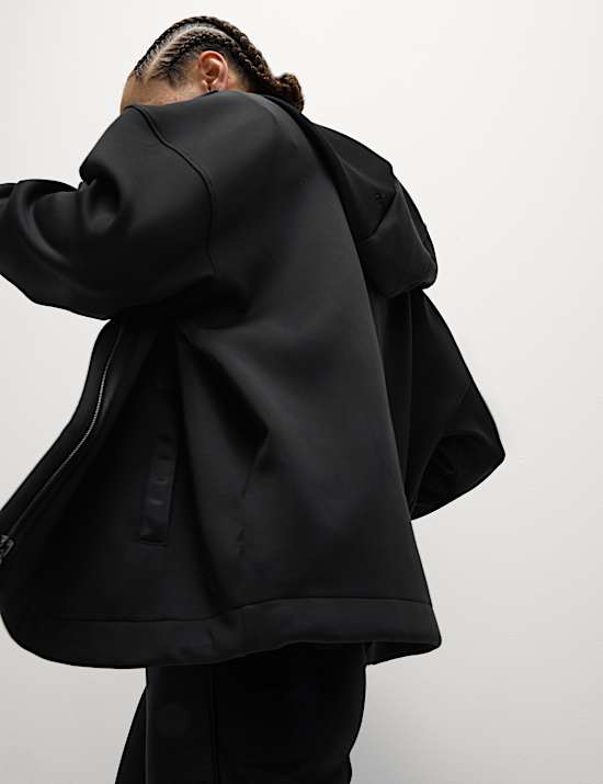 Sweat zipp&eacute; coupe d&eacute;contract&eacute;e &agrave; capuche en scuba