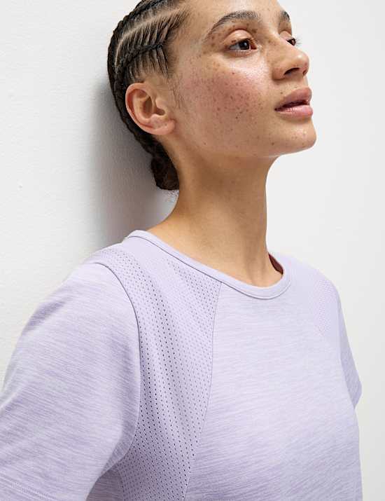 Round Neck Mesh Panel Relaxed T-Shirt