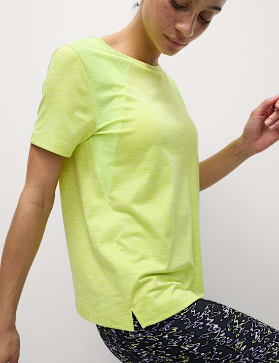 T-shirt coupe d&eacute;contract&eacute;e &agrave; col rond et panneau en filet