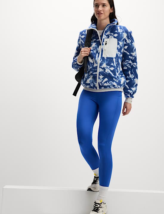 Fleece jack met print, borgvoering, opstaande kraag en rits