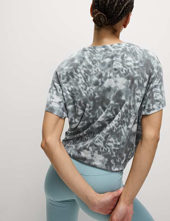 Cotton Blend Printed Tie Front Crop T-Shirt