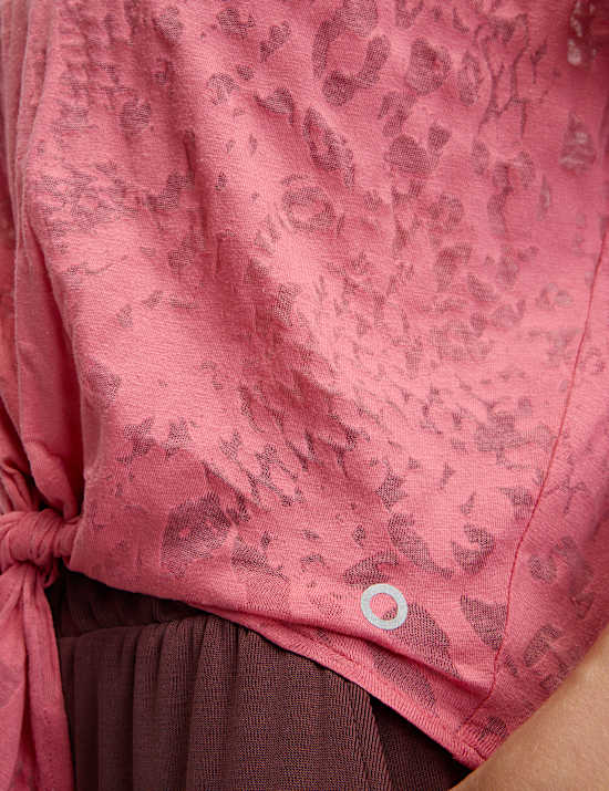 Cotton Rich Lightweight Tie Front Crop T-Shirt