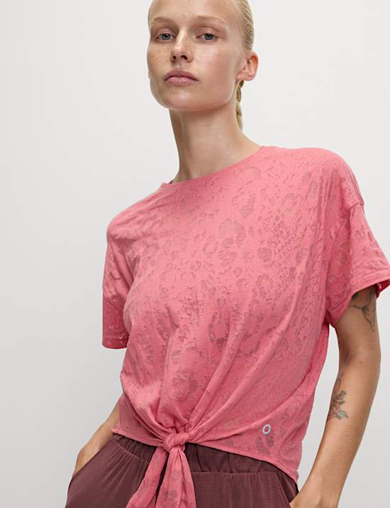 Cotton Rich Lightweight Tie Front Crop T-Shirt