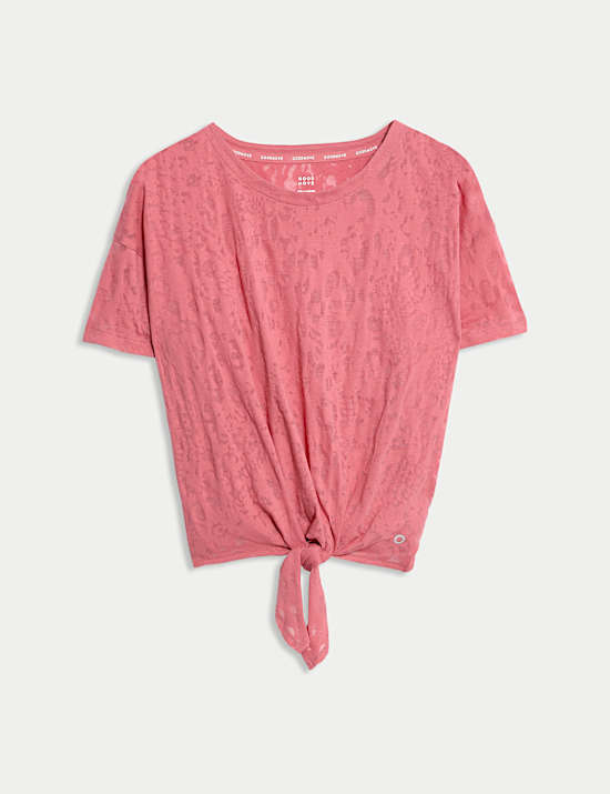 Cotton Rich Lightweight Tie Front Crop T-Shirt
