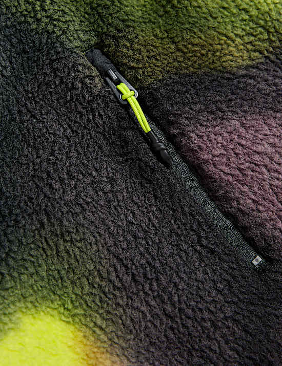 Εμπριμέ φλις σε μακριά γραμμή με φερμουάρ από γούνα borg