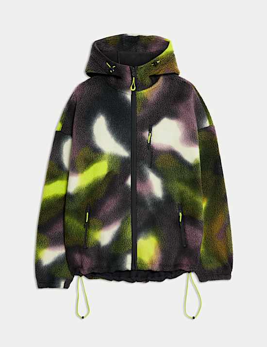 Εμπριμέ φλις σε μακριά γραμμή με φερμουάρ από γούνα borg