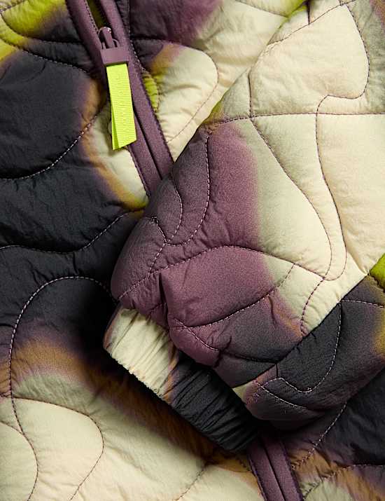 Quilted Printed Funnel Neck Puffer Jacket