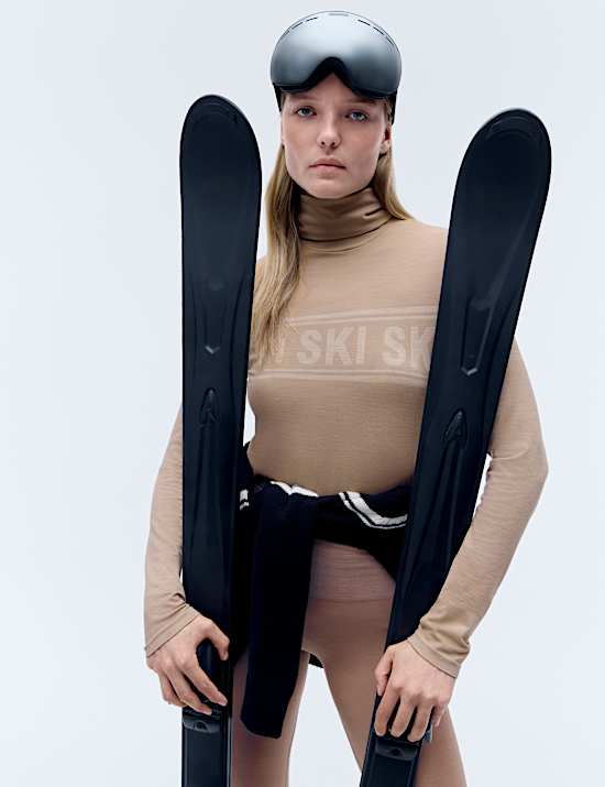 Seamless Ski Base Layer Top with Merino Wool