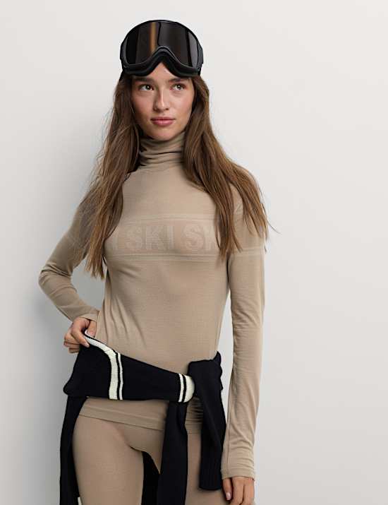 Seamless Ski Base Layer Top with Merino Wool