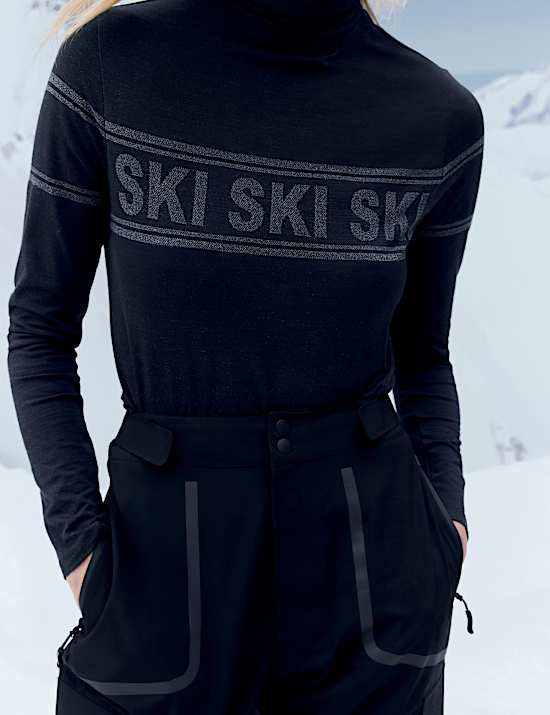 Seamless Ski Base Layer Top with Merino Wool