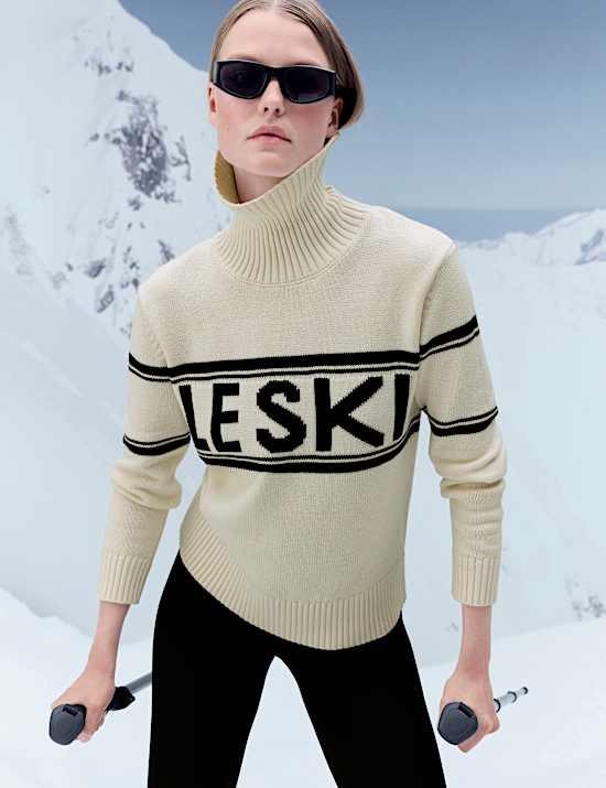 Cotton Rich Slogan Roll Neck Jumper