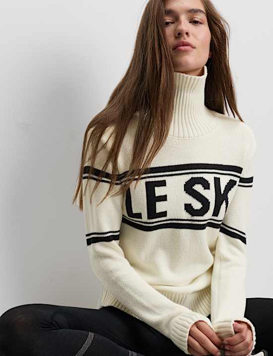 Cotton Rich Slogan Roll Neck Jumper