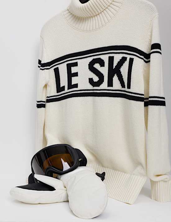 Cotton Rich Slogan Roll Neck Jumper