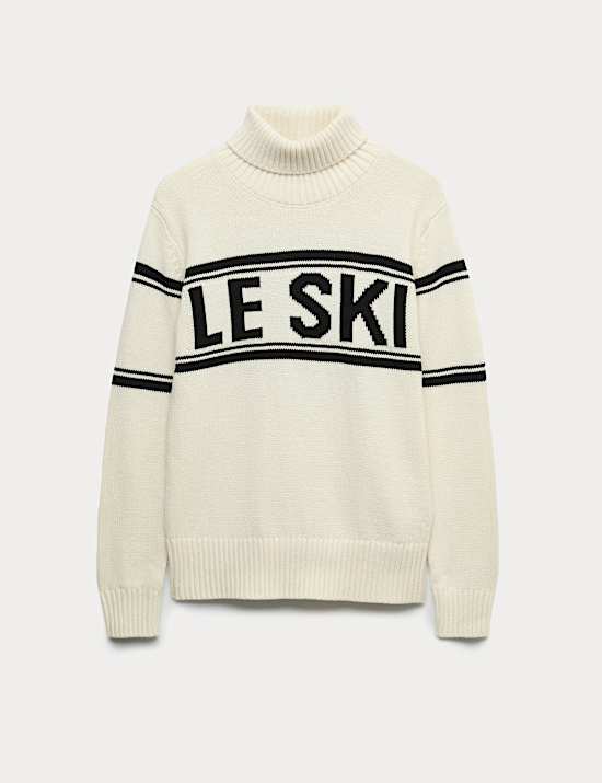 Cotton Rich Slogan Roll Neck Jumper