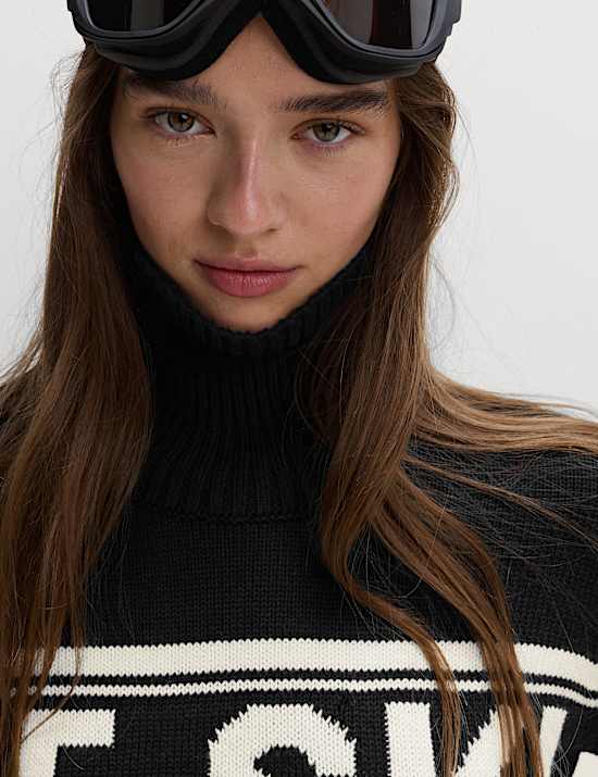 Cotton Rich Slogan Roll Neck Jumper