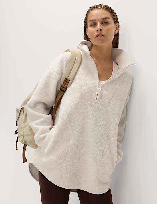 Borg Half Zip Funnel Neck Longline Fleece