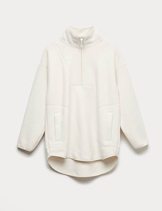 Borg Half Zip Funnel Neck Longline Fleece