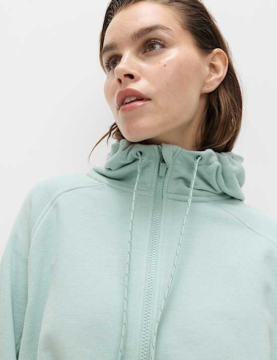 Cotton Rich Zip Up Relaxed Hoodie