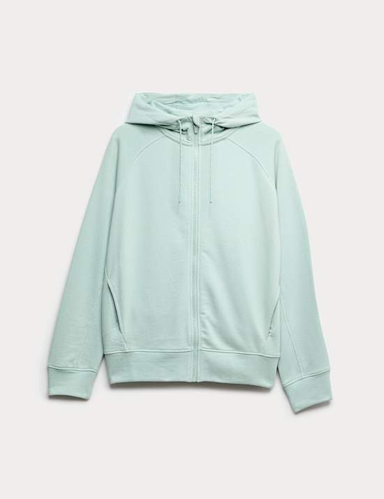 Cotton Rich Zip Up Relaxed Hoodie