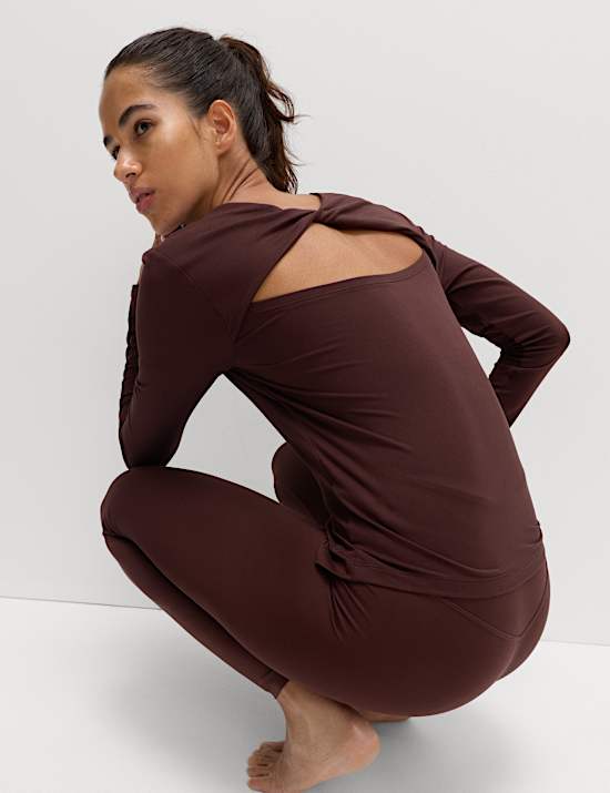 Go Balance Scoop Neck Open Back Fitted Top