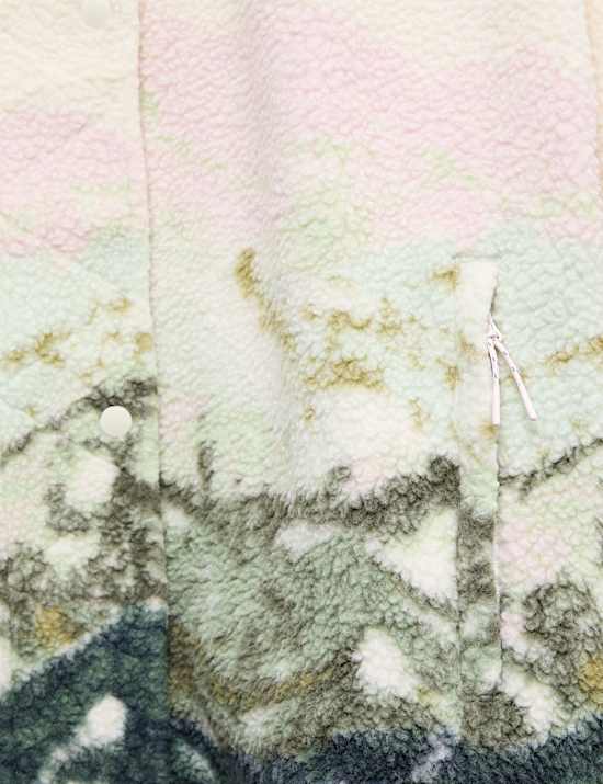 ז'קט פליז דמוי צמר עם צווארון נשפך והדפס