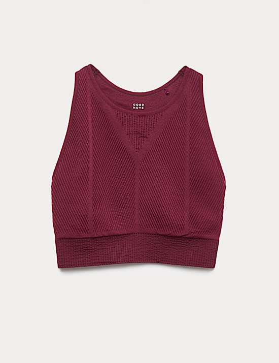 Bezešvý crop top s žebrovaným výstřihem