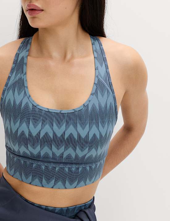 Go Train Printed Medium Support Racer Back Crop Top