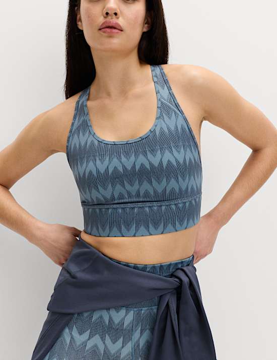 Go Train Printed Medium Support Racer Back Crop Top