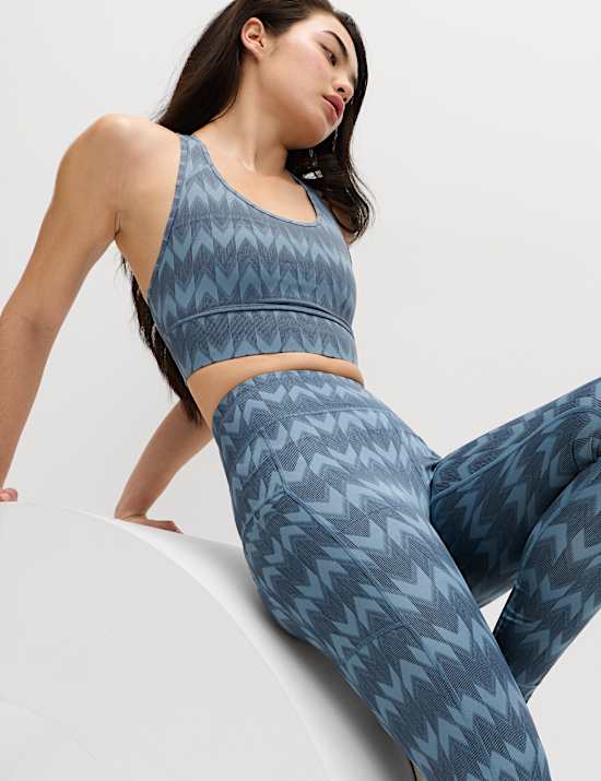 Go Train Printed Medium Support Racer Back Crop Top