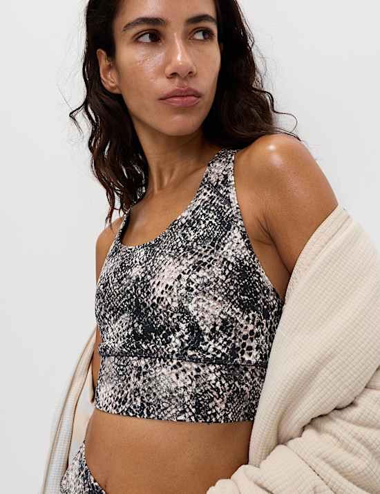 Go Train Printed Medium Support Racer Back Crop Top