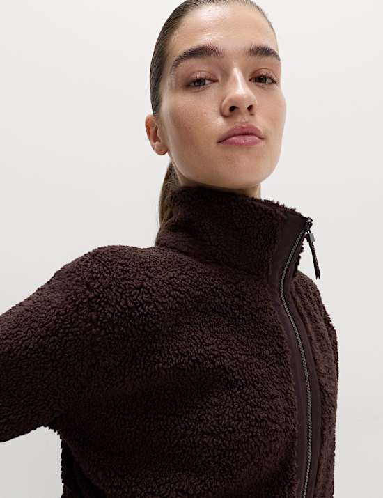 Faux Shearling Fleece Funnel Neck Zip Up Coat