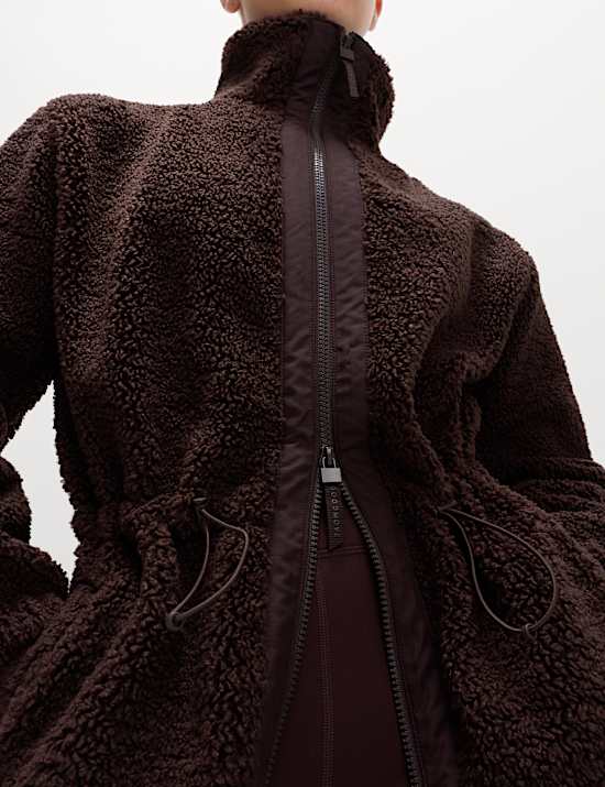 Faux Shearling Fleece Funnel Neck Zip Up Coat