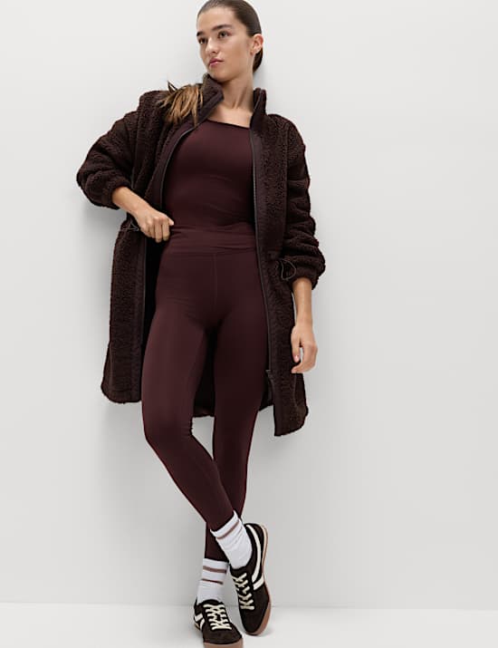 Faux Shearling Fleece Funnel Neck Zip Up Coat