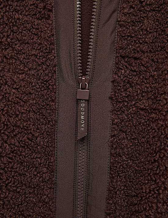 Faux Shearling Fleece Funnel Neck Zip Up Coat