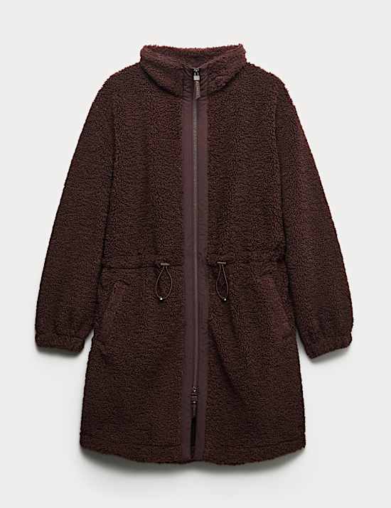 Shearling Fleece Funnel Neck Zip Up Coat