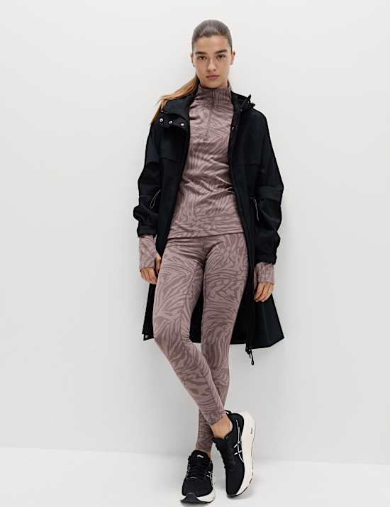 Thermal Jacquard Animal Print Half Zip Fitted Top