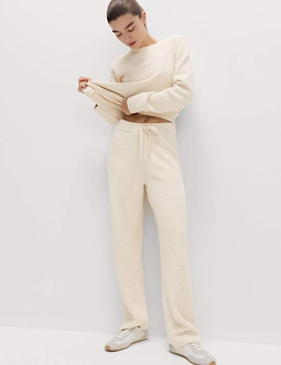 Superweiche Bouclé-Jogginghose mit hohem Bund und weitem Bein