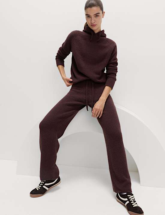 Pantalon de jogging coupe large taille haute en tissu bouclé ultra-doux