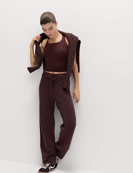 Pantalon de jogging coupe large taille haute en tissu bouclé ultra-doux