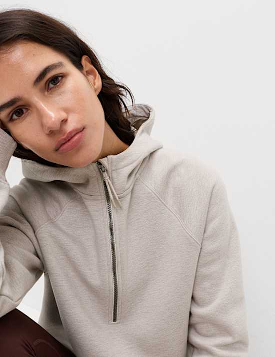 Sweat à capuche coupe décontractée en coton à fermeture zippée mi-hauteur