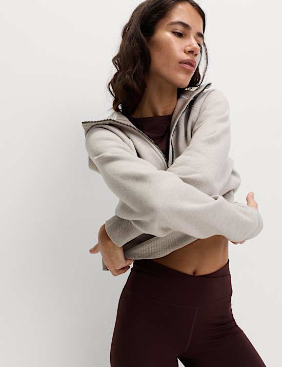 Sweat à capuche coupe décontractée en coton à fermeture zippée mi-hauteur