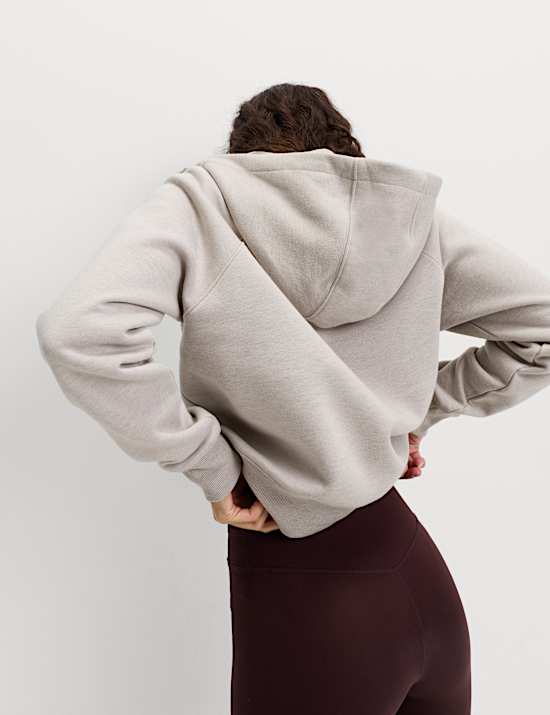 Sweat à capuche coupe décontractée en coton à fermeture zippée mi-hauteur