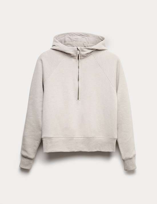 Sweat à capuche coupe décontractée en coton à fermeture zippée mi-hauteur