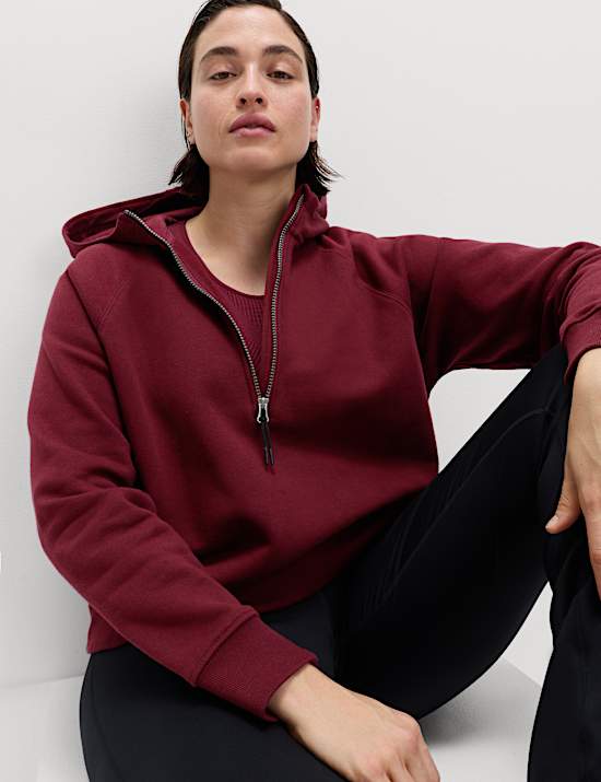 Cotton Rich Half Zip Relaxed Hoodie