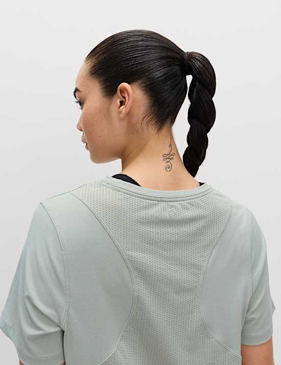 T-shirt coupe d&eacute;contract&eacute;e &agrave; col rond et panneau en filet