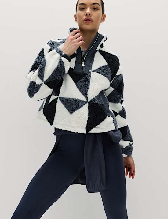Borg Printed Funnel Neck Fleece Jacket