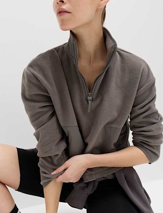 Funnel Neck Half Zip Relaxed Cropped Fleece