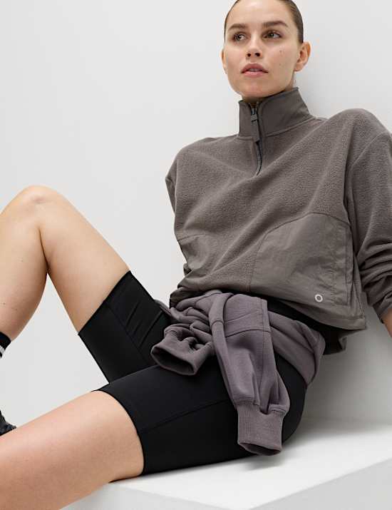 Funnel Neck Half Zip Relaxed Cropped Fleece