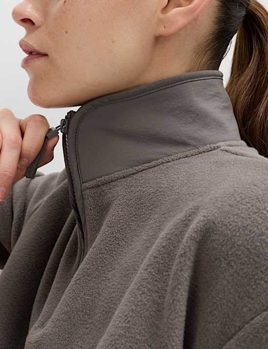Funnel Neck Half Zip Relaxed Cropped Fleece
